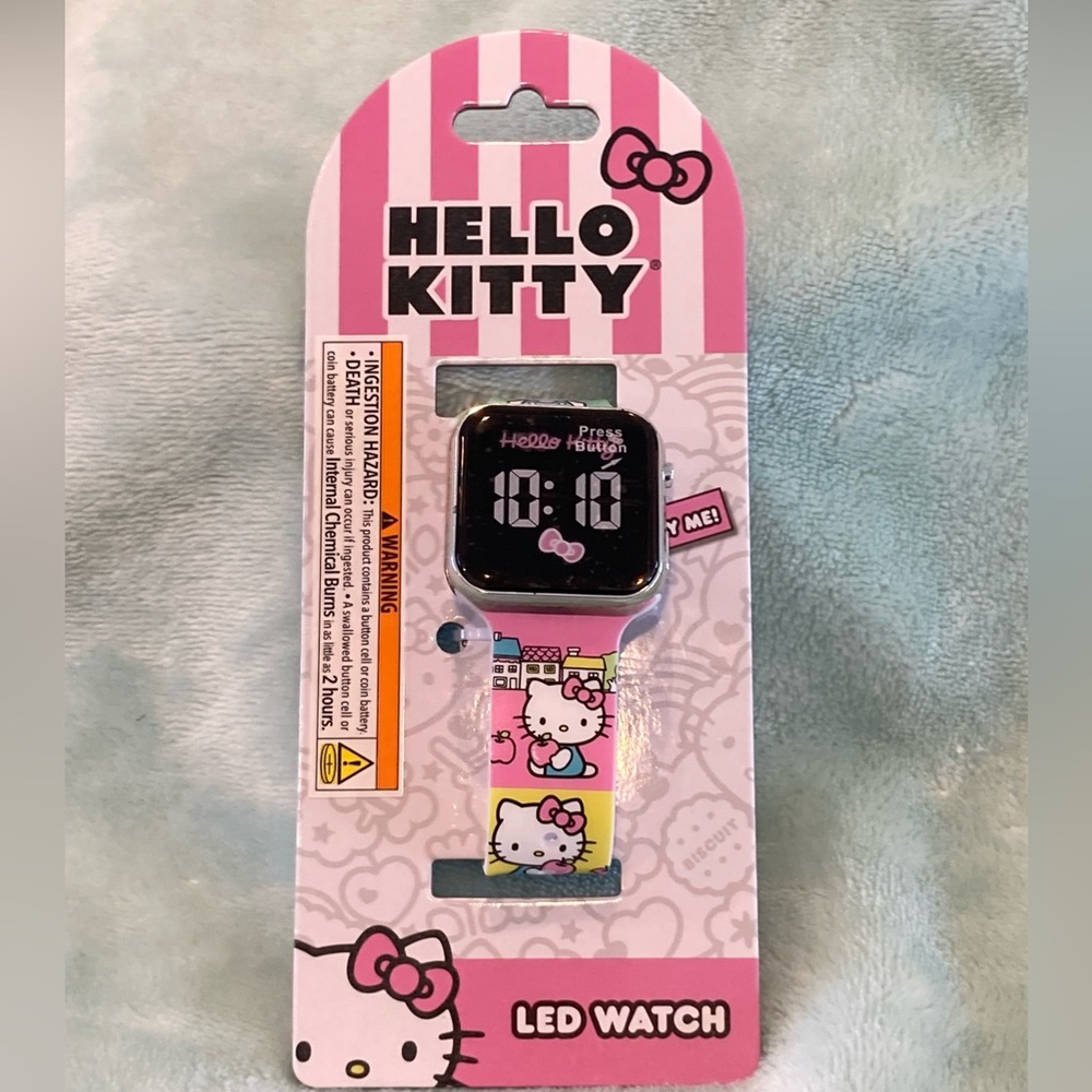 New Sanrio Hello Kitty Square Pink Kids Girls Led Digital Watch Silicone Band